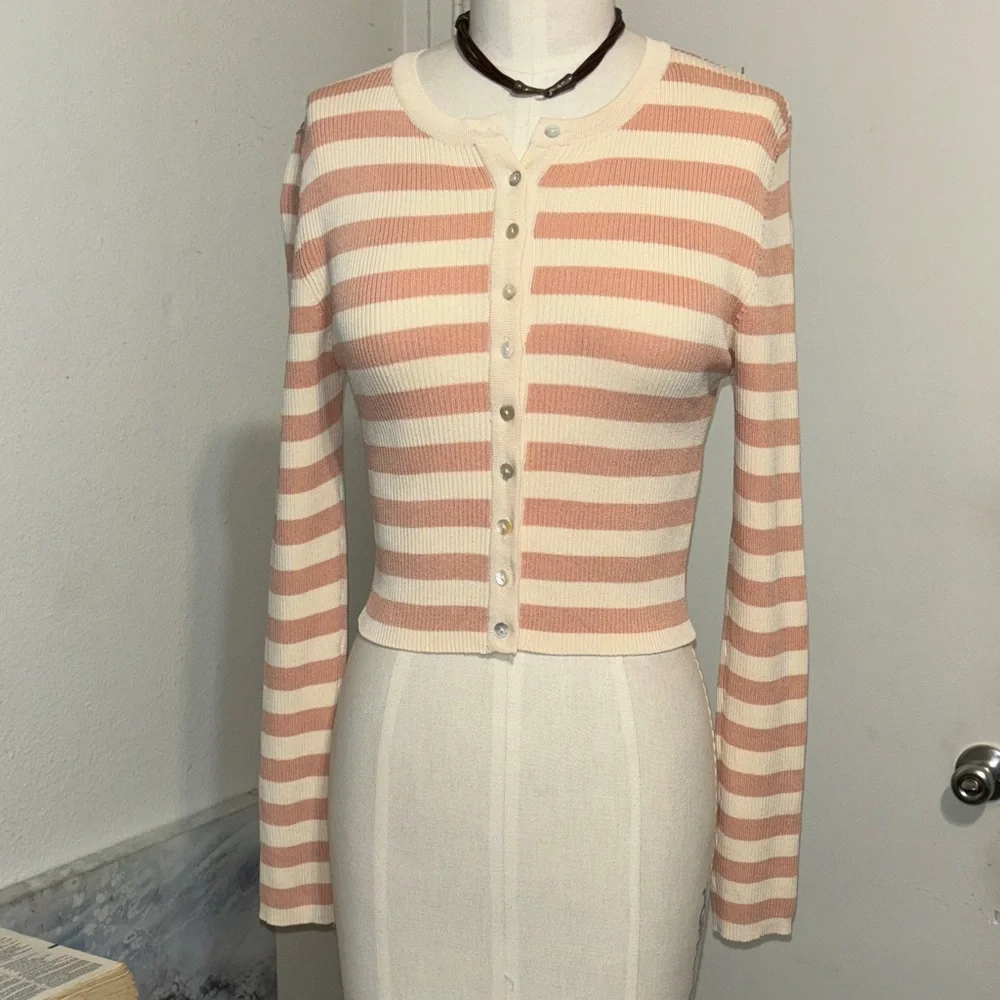 Zara Cream and Tan Striped Cardigan - Picture 1 of 8